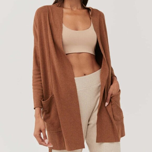 Pact Sweaters - Pact Women's Size L/XL Saddle Heather Brown Airplane Organic Cotton Cardigan